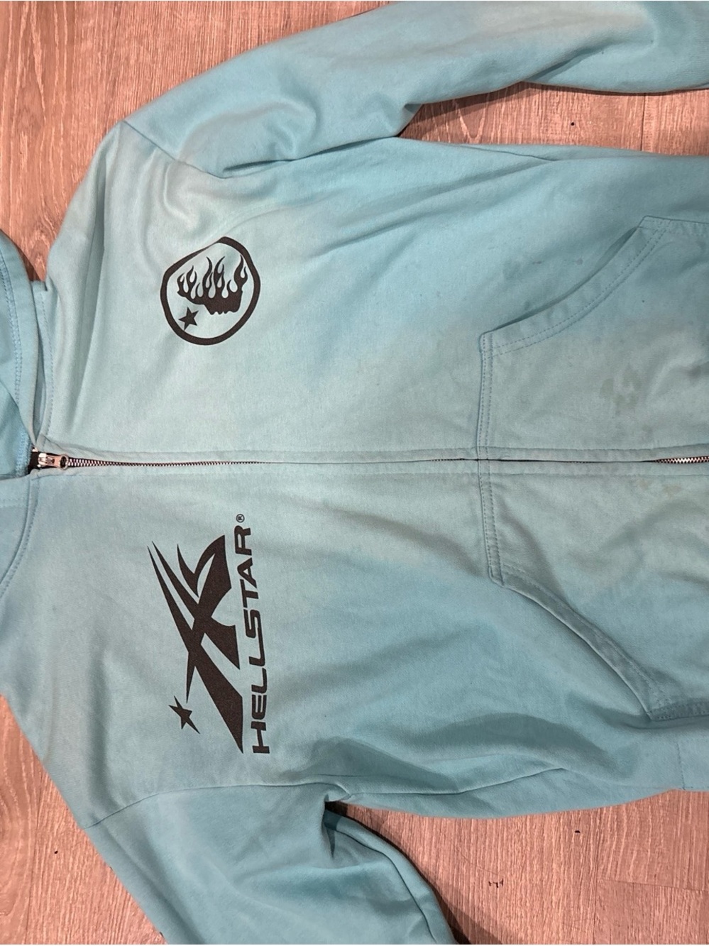 Hellstar Light Teal Zip-Up Hoodie - Medium